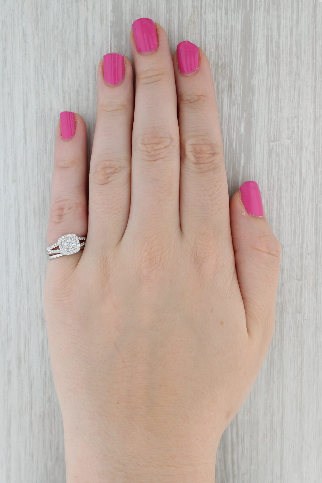 Gray 0.44ctw Round Diamond Halo Engagement Ring Wedding Band Bridal Set 14k Gold Sz 6