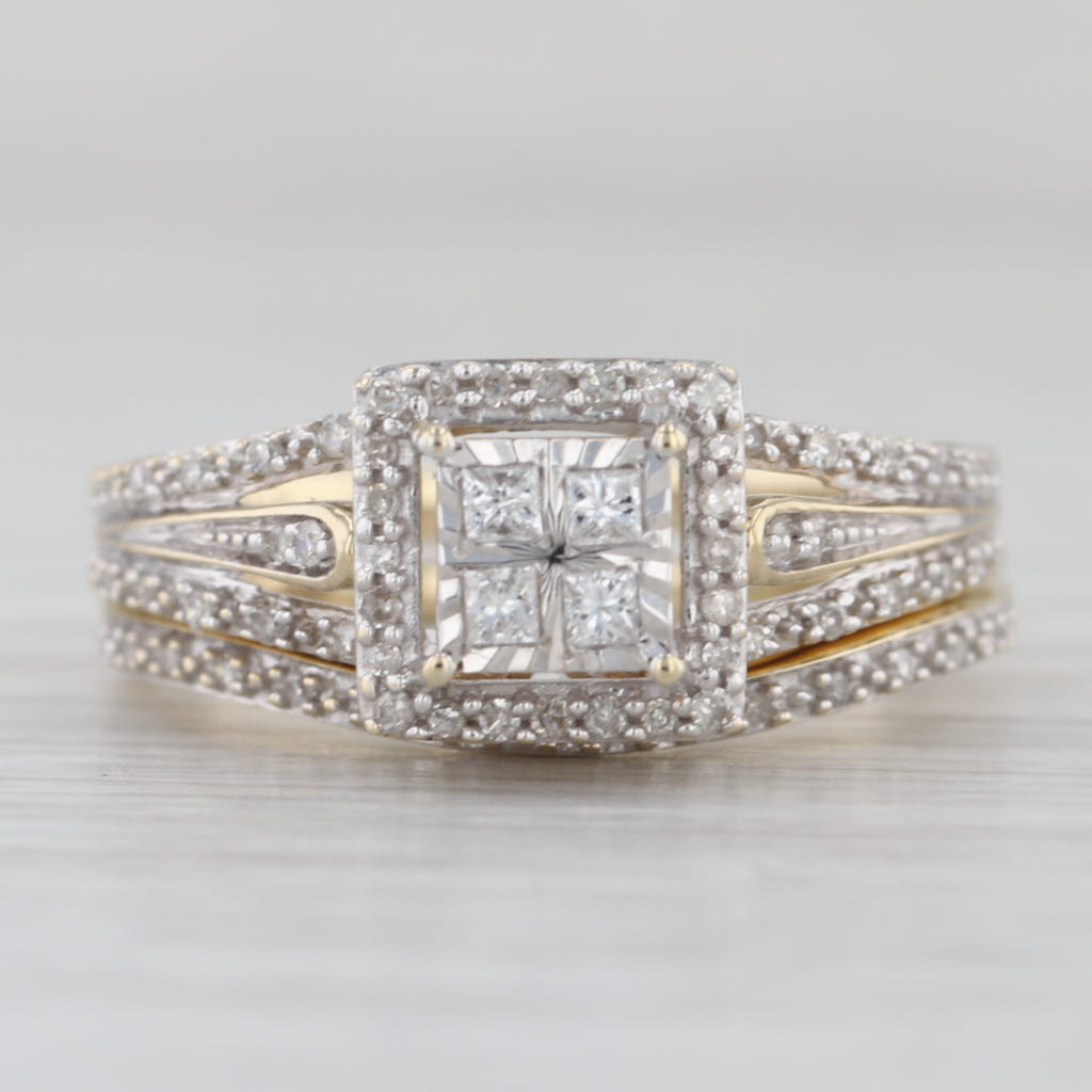0.25ctw Diamond Halo Engagement Ring Wedding Band Bridal Set 10k Gold Size 7