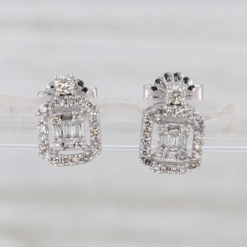 New Diamond Halo Stud Earrings 10k White Gold Studs