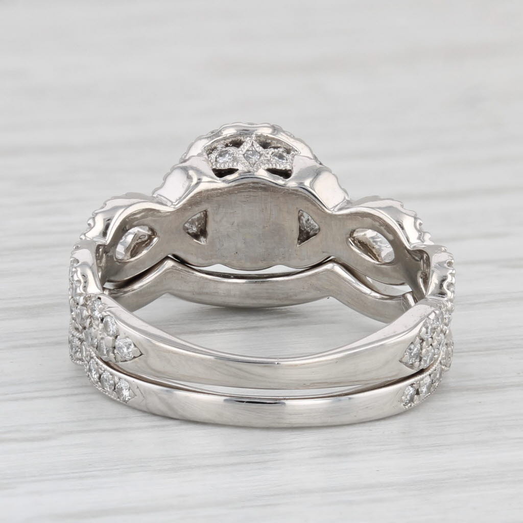 Light Gray Neil Lane 1.10ctw Diamond Halo Engagement Ring Wedding Band Bridal Set 14k Gold