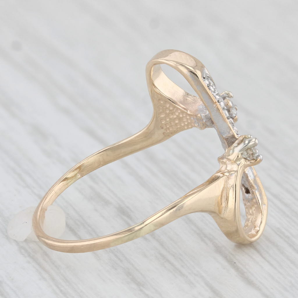 Light Gray Diamond Ribbon Ring 10k Yellow Gold Size 6.5 Bypass