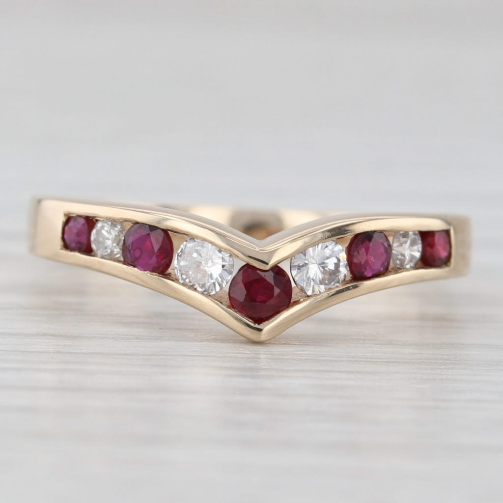 Light Gray 0.50ctw Ruby Diamond Contoured Band 14k Yellow Gold Size 6.75 Stackable Ring