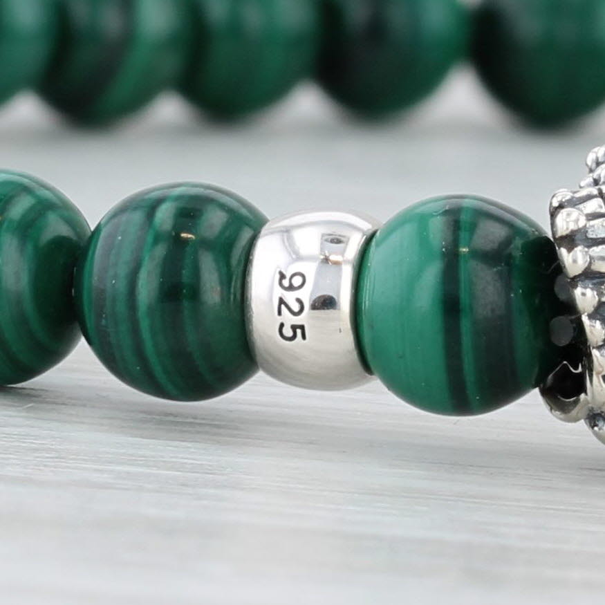 New Lagos Caviar Malachite Skull Bead Bracelet Pouch Sterling Silver 05-81388-W8