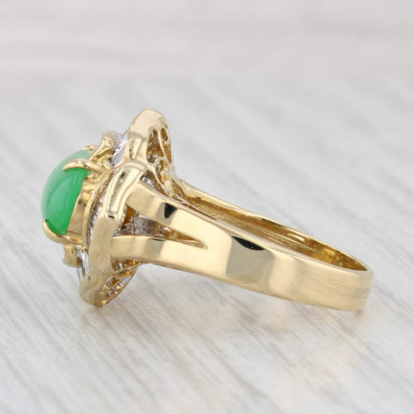 Green Jadeite Jade Diamond Halo Ring 18k Yellow Gold Size 5.75-6 Cocktail