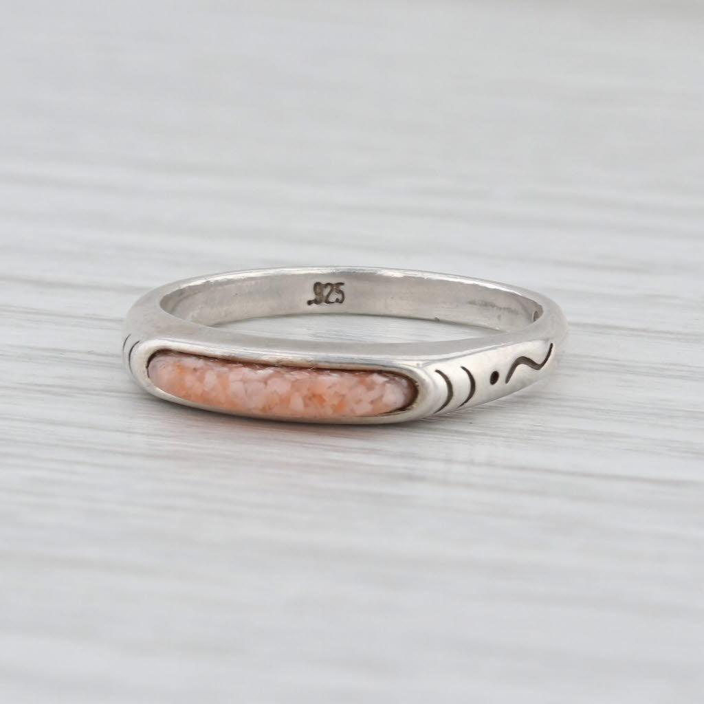 Carolyb Pollack Imitation Rose Quartz Ring Sterling Silver Stackable Size 6.25