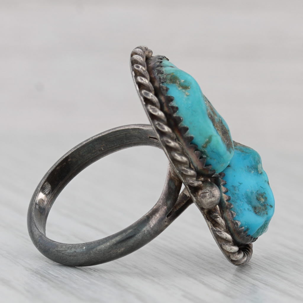 Gray Vintage Native American Turquoise Cabochon Ring Sterling Silver Size 8