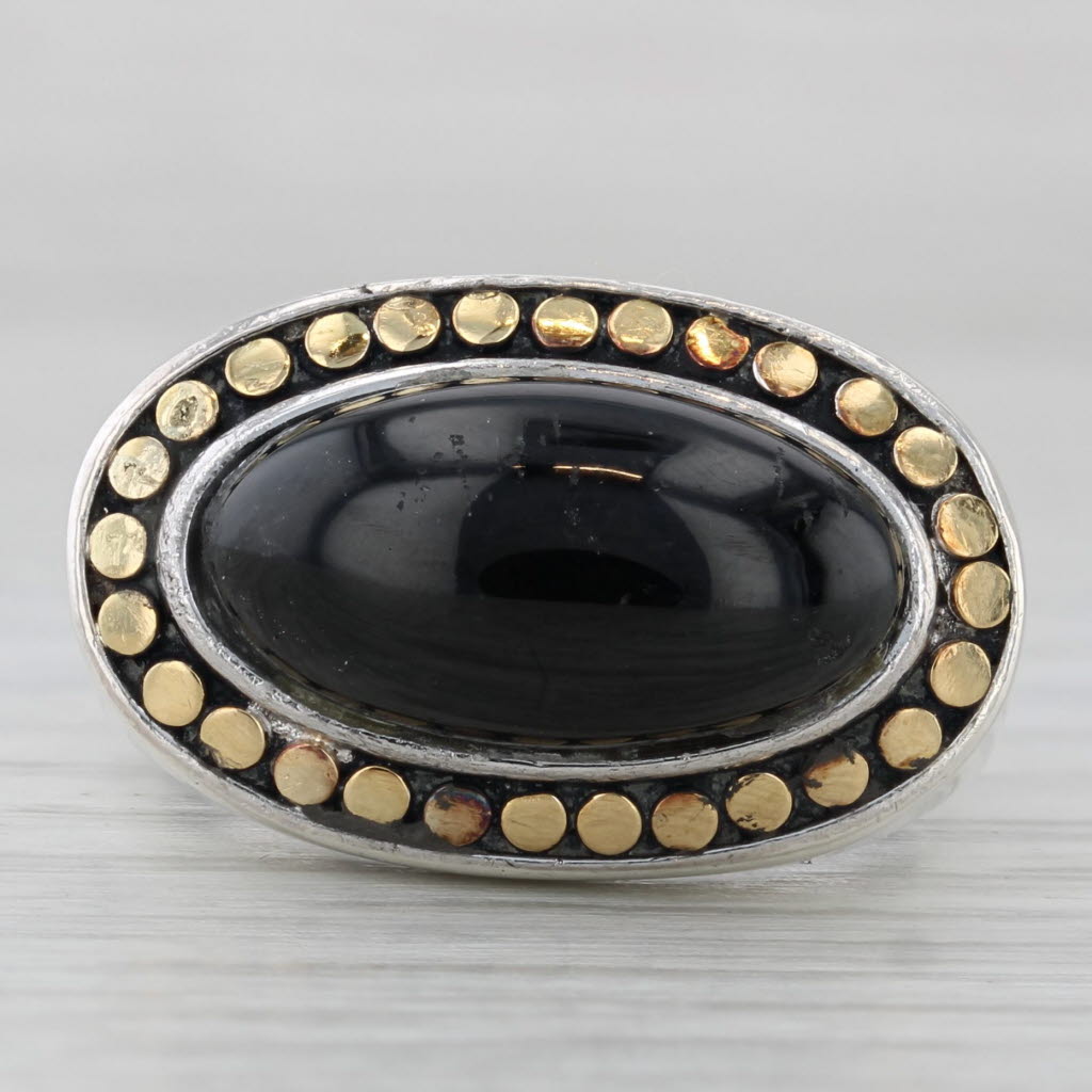 Gray Effy Black Glass Cabochon Ring Sterling Silver 10k Gold Size 7