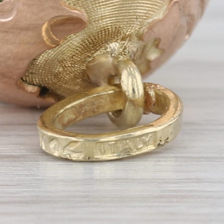 Vintage Globe Charm 14k Yellow Rose Gold 3D Pendant Italian