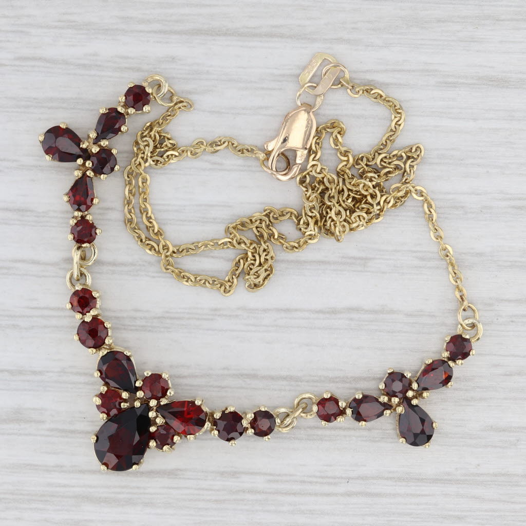 Vintage 7.10ctw Garnet Necklace 14k Yellow Gold 17.5" Cable Chain