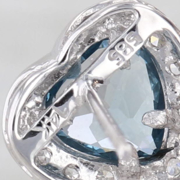 1.97ctw Blue Topaz Diamond Heart Stud Earrings 14k White Gold Studs