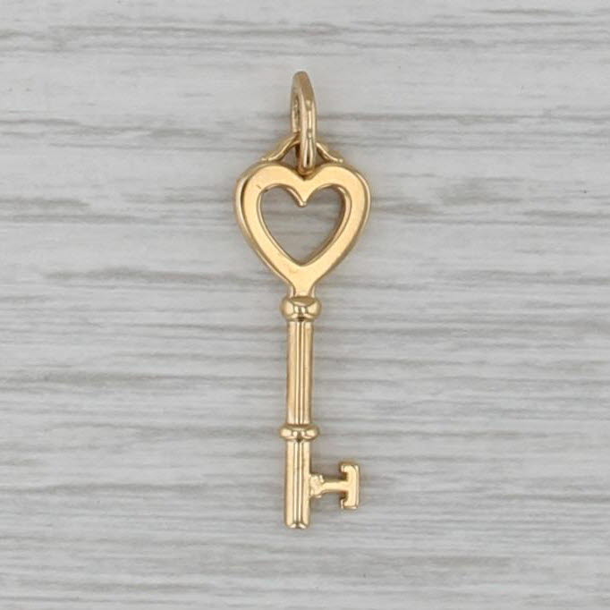 Tiffany & Co Small Heart Skeleton Key Pendant 18k Yellow Gold Charm