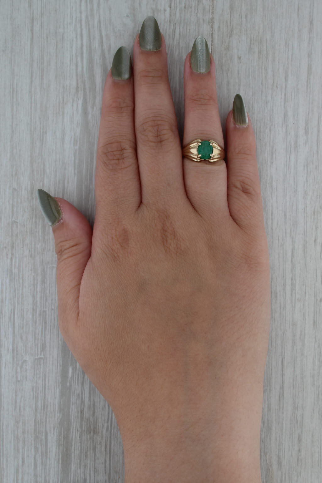 1ct Oval Emerald Solitaire Ring 10k Yellow Gold Size 6.25