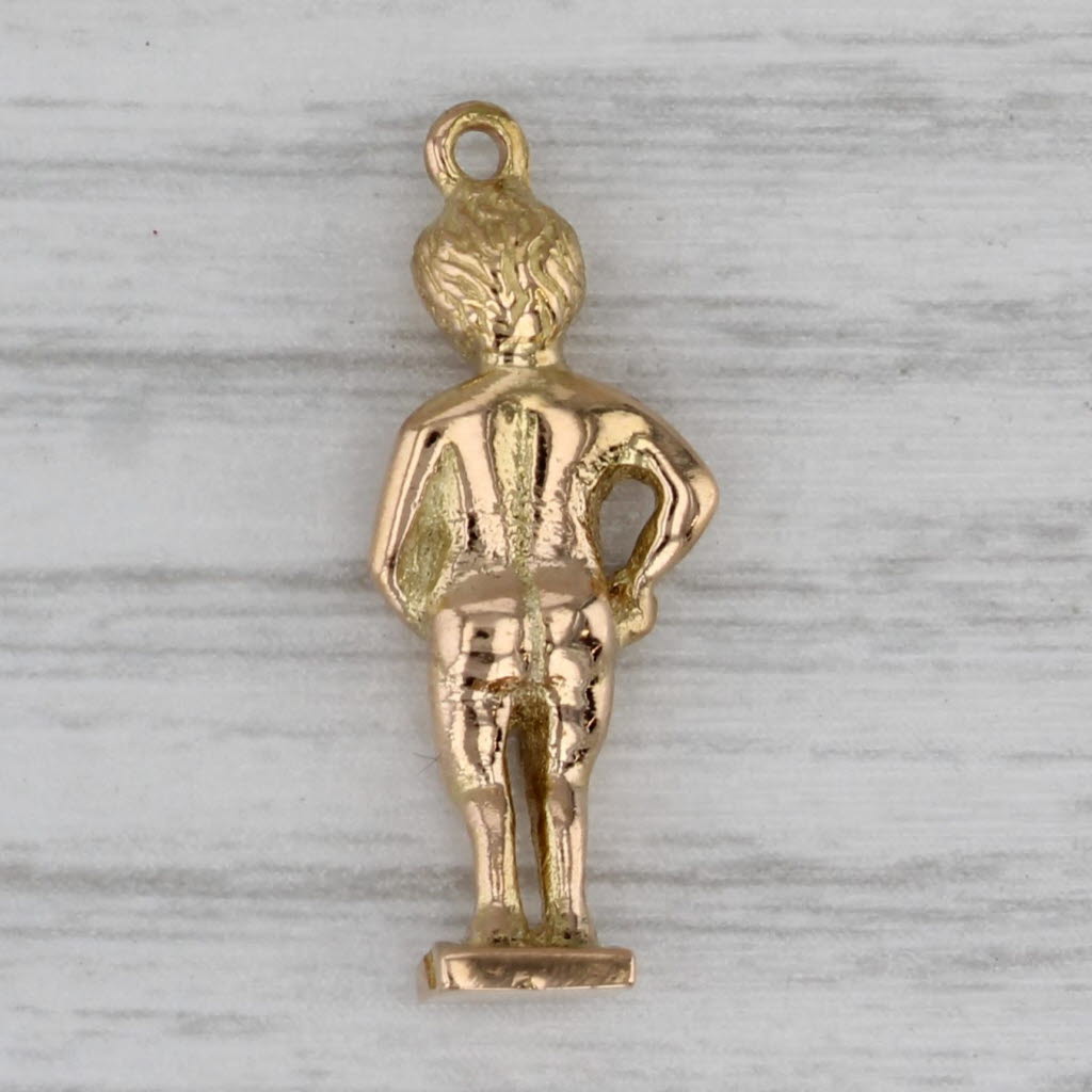 Gray Vintage Manneken Pis Statue Charm 18k Gold Brussels Belgium Souvenir Pendant