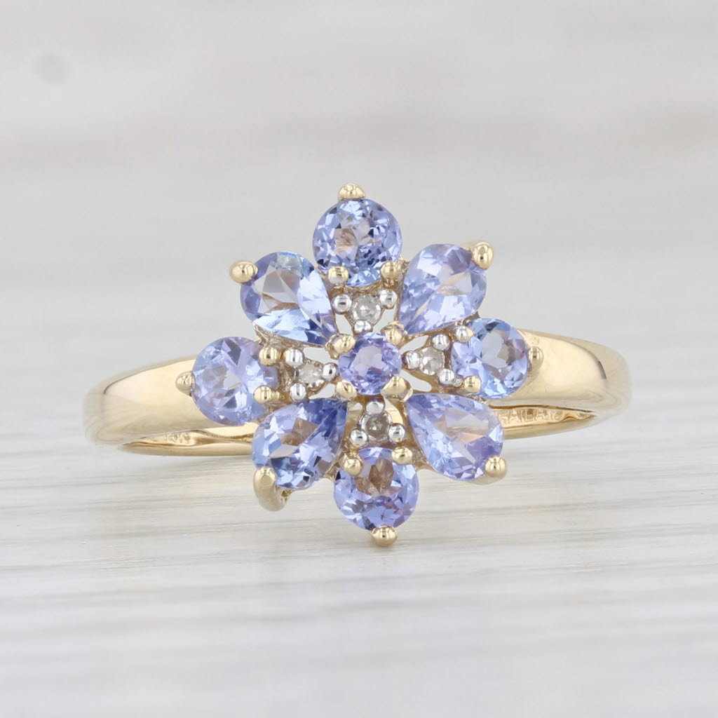 Light Gray 1.06ctw Tanzanite Flower Cluster Ring 14k Yellow Gold Size 7 Diamond Accents