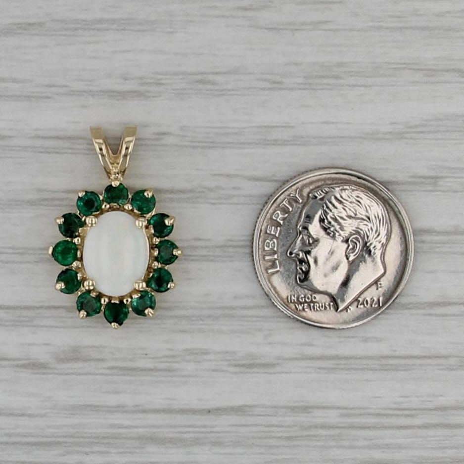 Opal Cabochon 0.72ctw Emerald Halo Pendant 14k Yellow Gold