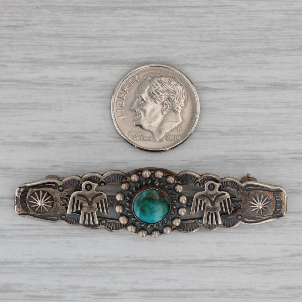 Gray Vintage Native American Eagle Turquoise Brooch Sterling Silver