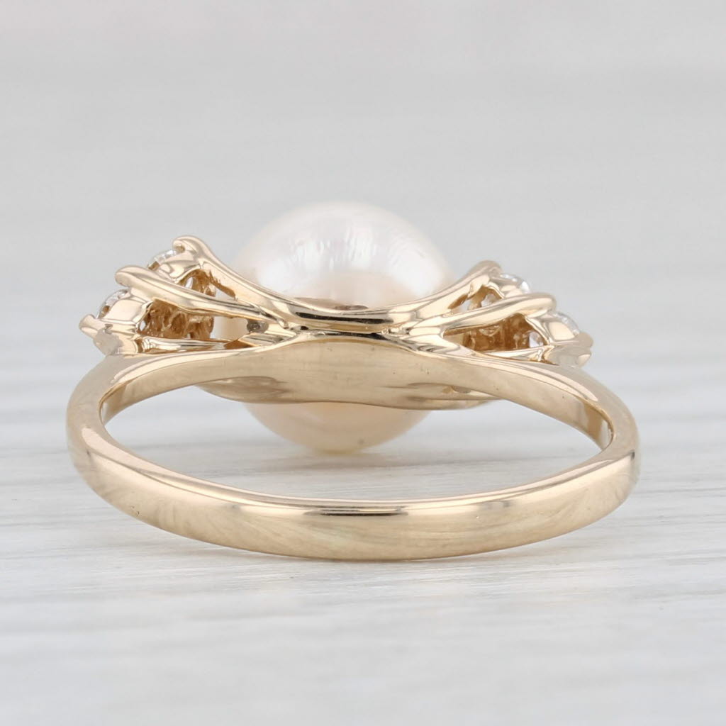 Light Gray Cultured Pearl Diamond Clusters Ring 14k Yellow Gold Size 5.5