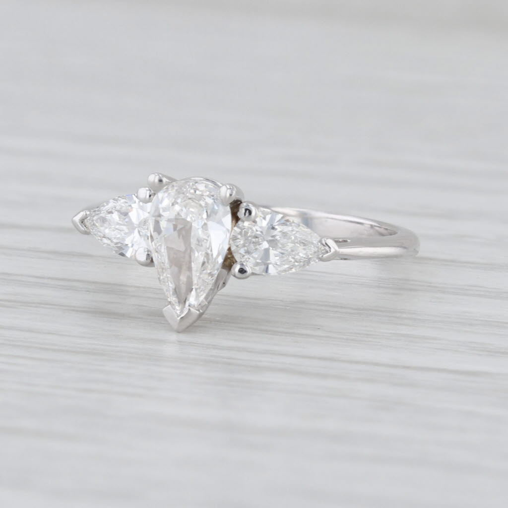 GIA 1.01ct Pear 3-Stone Diamond Engagement Ring 14k White Gold Size 6.25