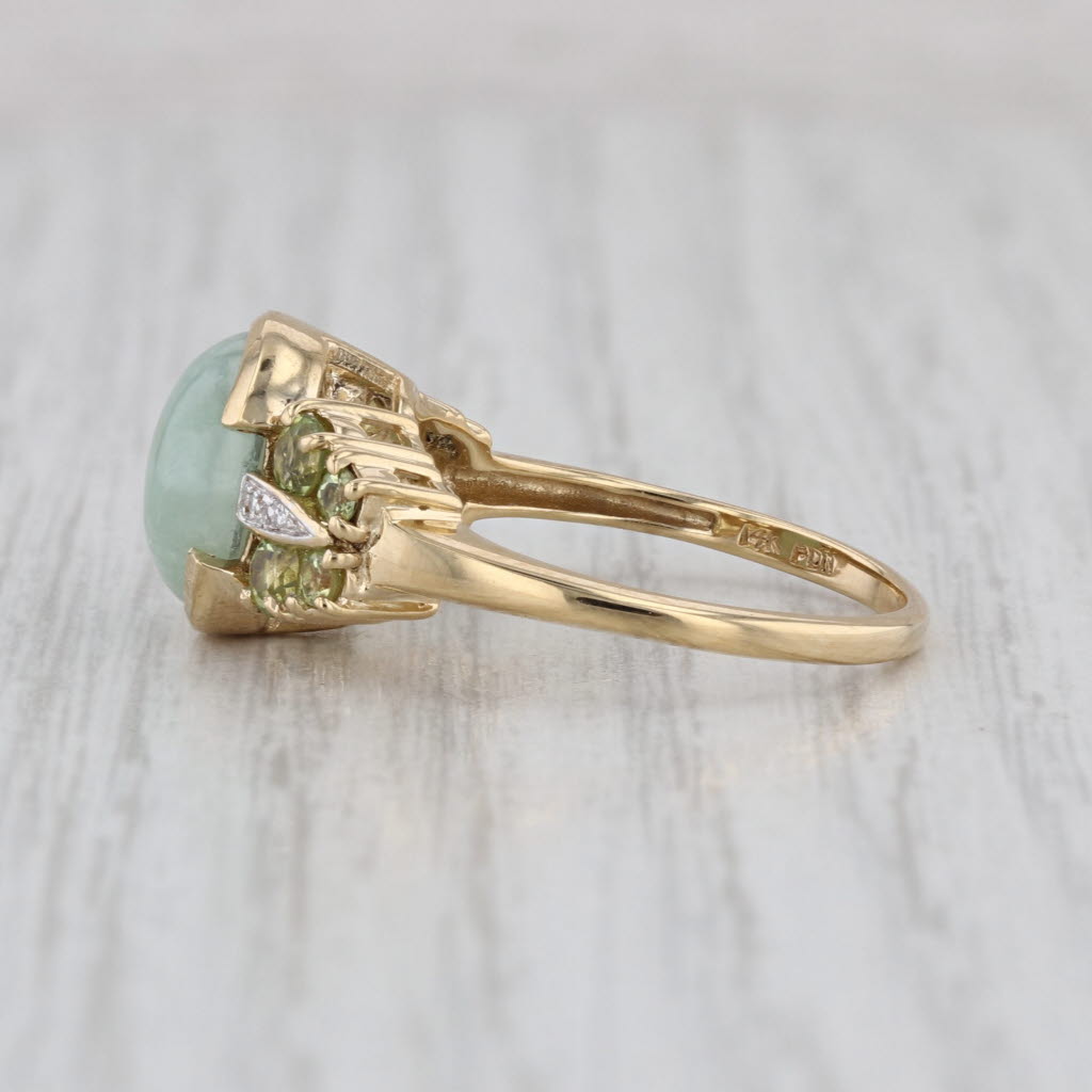 Green Jadeite Jade Cabochon Peridot Ring 14k Yellow Gold Size 8