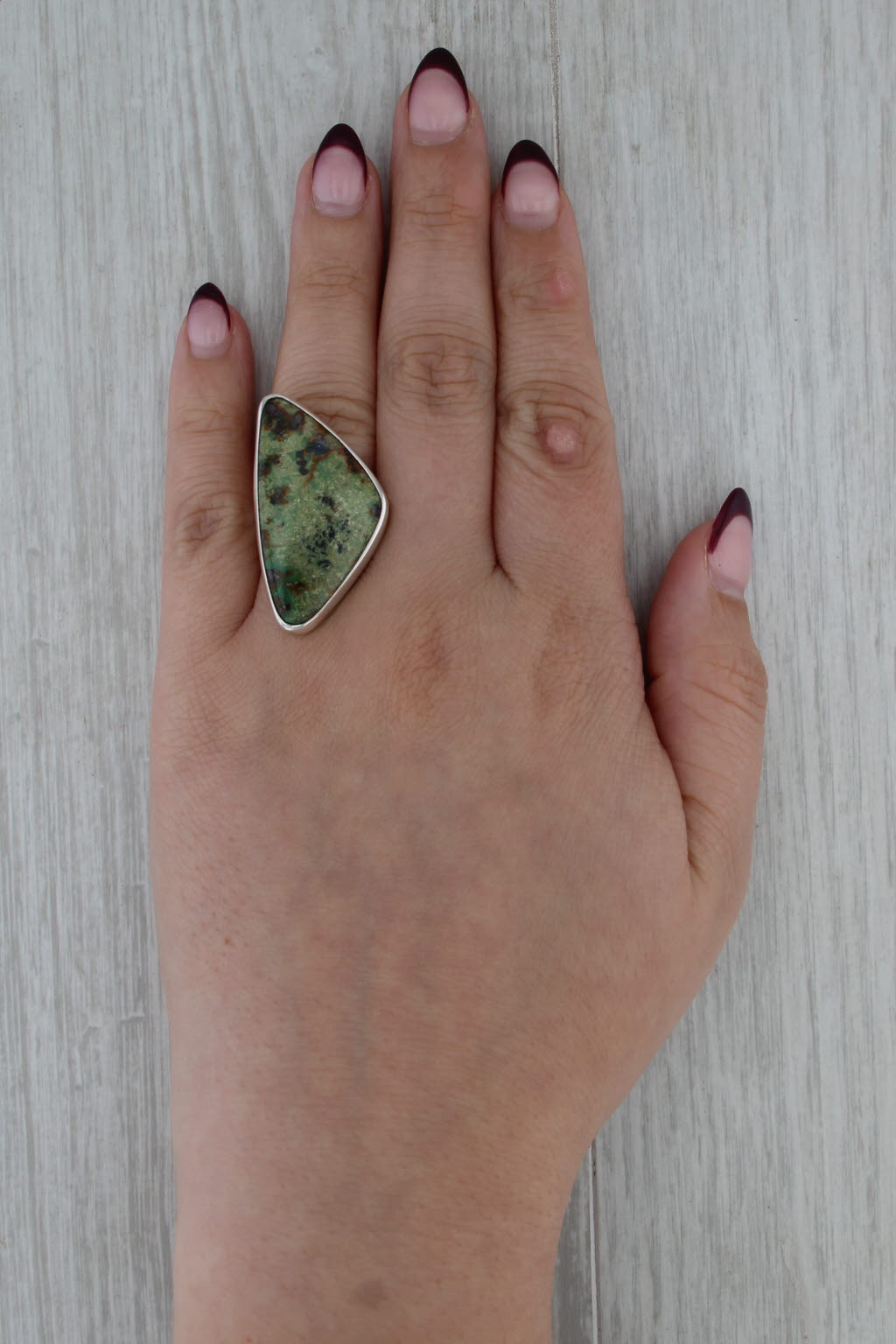 Mineral Stone Copper Cabochon Ring Sterling Silver Artisan Signed WV Size 7