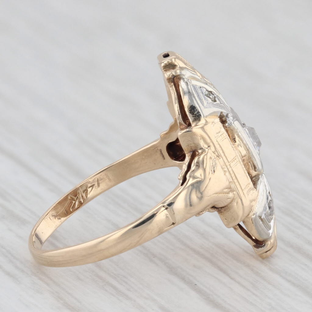 Light Gray Vintage Diamond Ring 14k Yellow White Gold Size 3.5