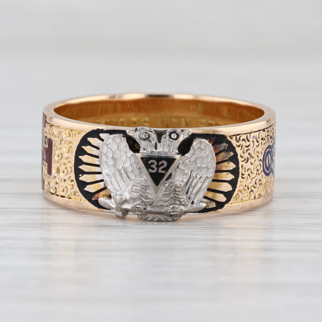 Vintage Masonic Ring 14k Gold Scottish Rite Size 7 Band Yod Rose Croix Engraved