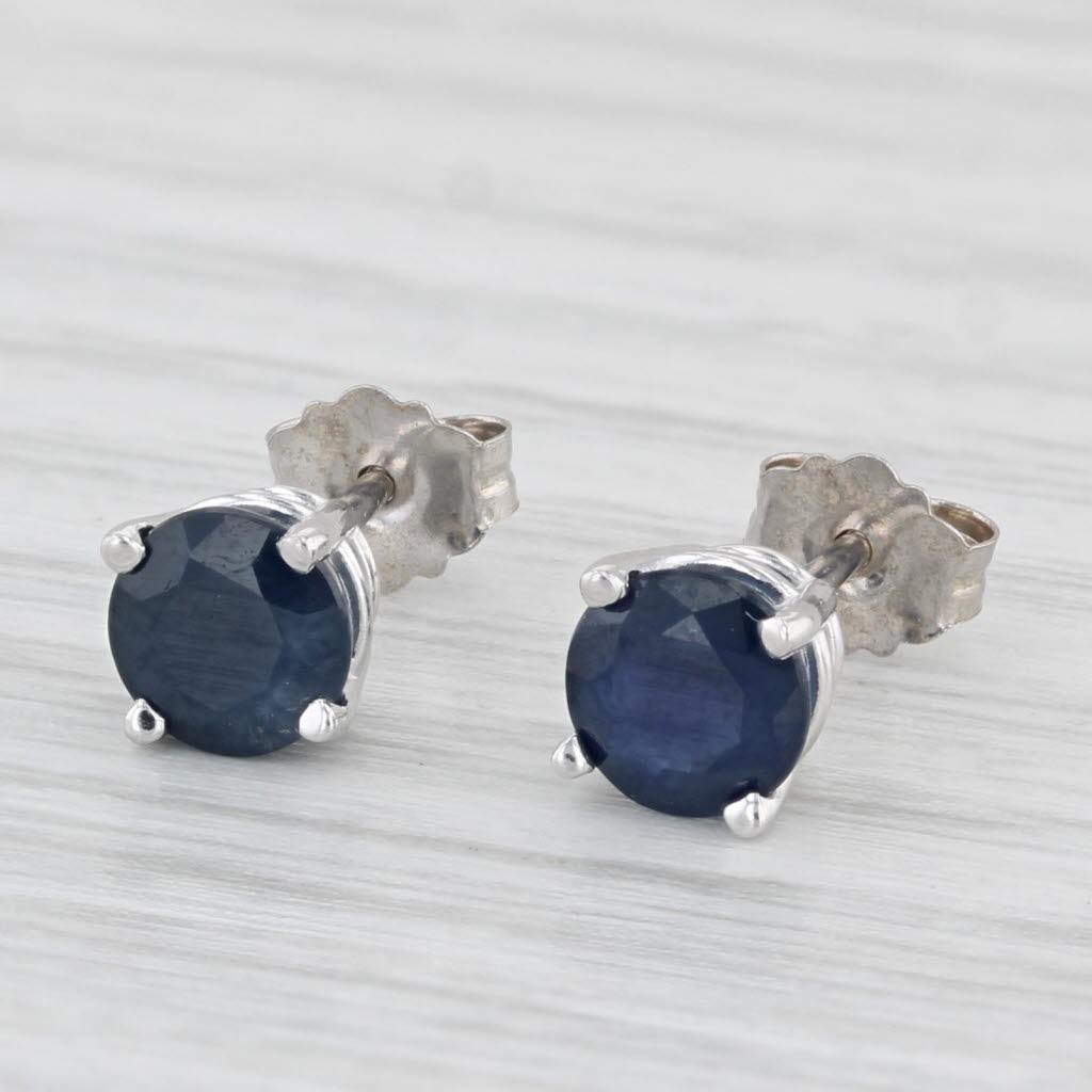 Light Gray 1.30ctw Blue Sapphire Stud Earrings 14k White Gold Round Solitaire Studs