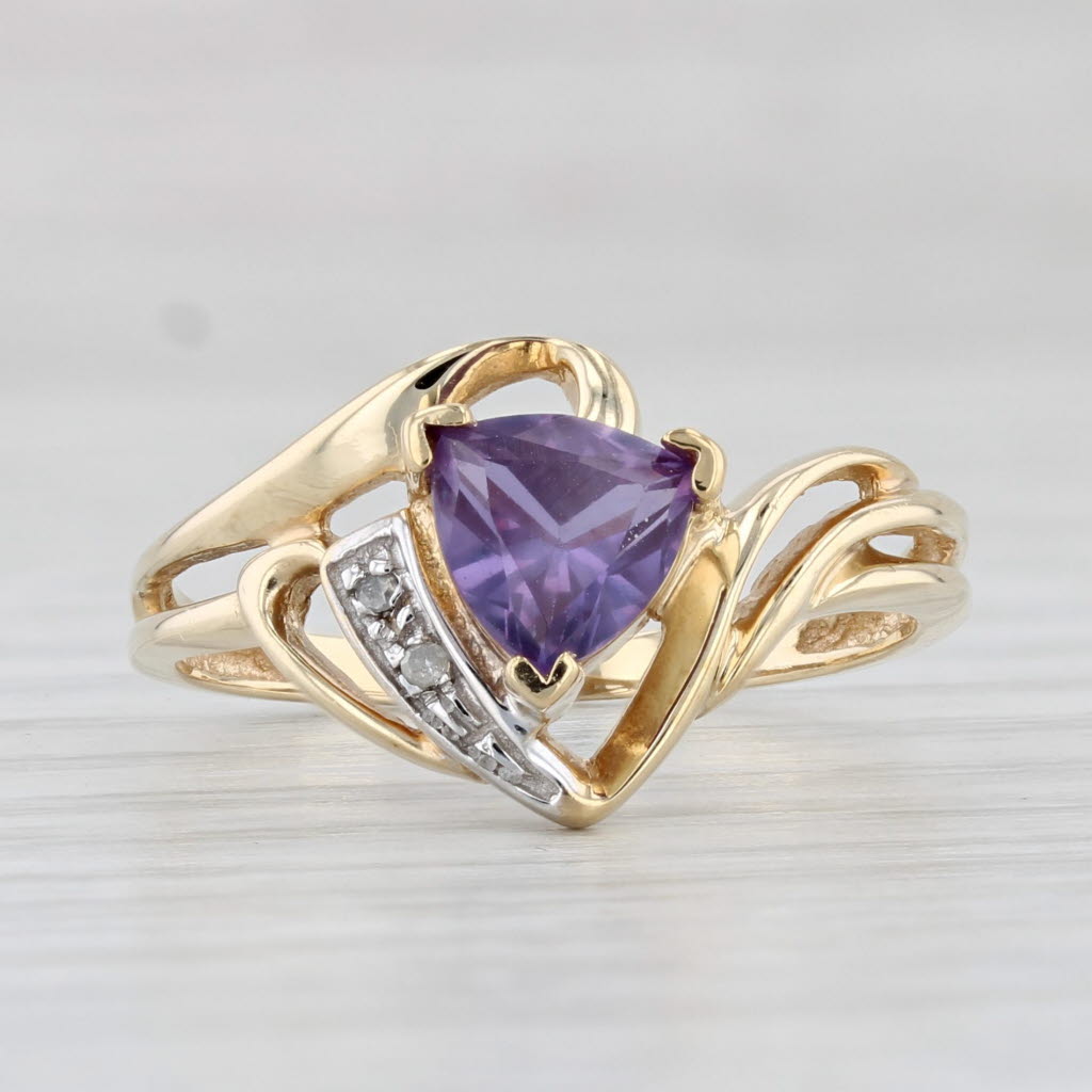 Light Gray 0.85ct Lab Created Purple Sapphire Diamond Ring 10k Yellow Gold Size 7 Bypass