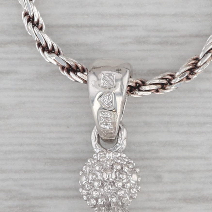Gray Cultured Pearl Diamond Pendant Necklace Sterling Silver 18" Rope Chain
