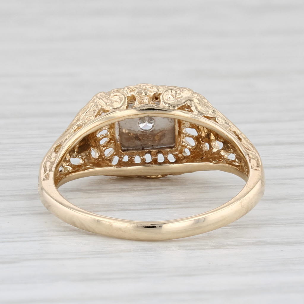 Light Gray Diamond Solitaire Ring 10k Gold Vintage Filigree Size 6.25
