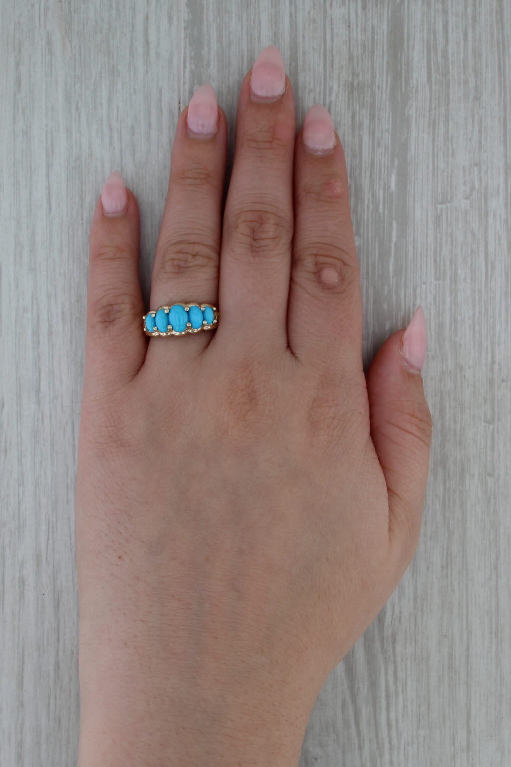 Tiered Imitation Turquoise Ring 10k Yellow Gold Size 7.25
