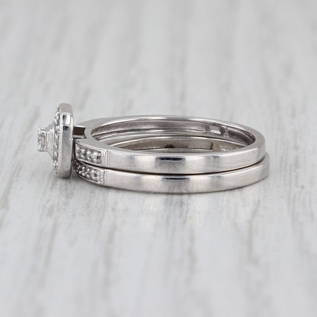 0.11ctw Diamond Halo Engagement Ring Wedding Band Bridal Set 10k White Gold