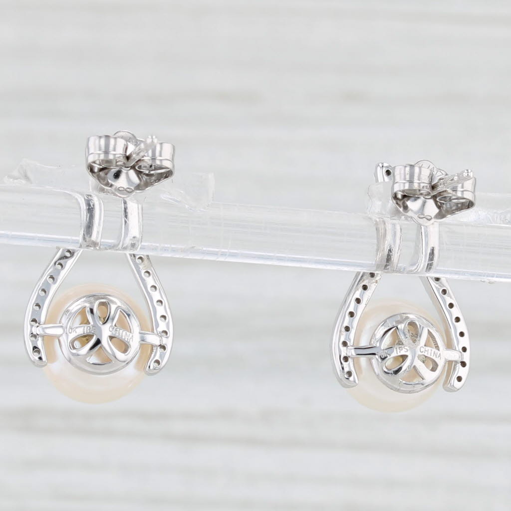 Light Gray New Cultured Pearl White Topaz Drop Earrings 10k White Gold