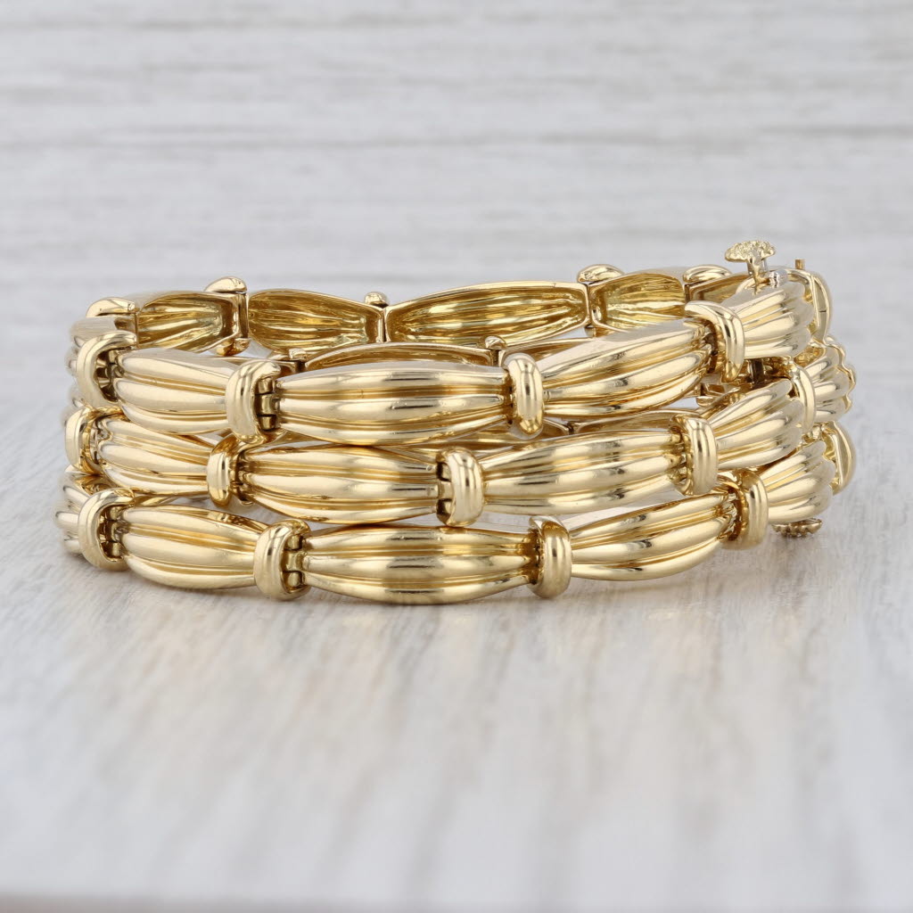 Vintage Tiffany 3-Row Bracelet 18k Yellow Gold w/ Box Magazine 7" 18mm