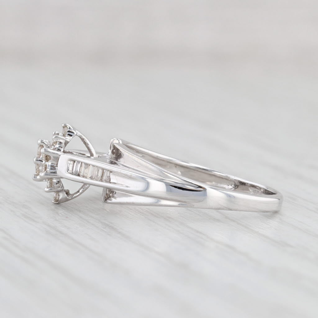 Light Gray 0.24ctw Diamond Cluster Engagement Ring 10k White Gold Size 6.5 Cathedral Band