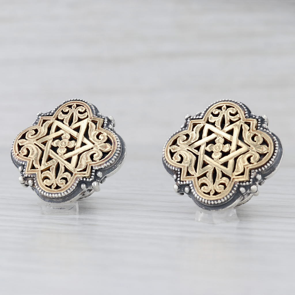 Ornate Openwork Sterling Silver 18k Yellow Gold Konstantino Cufflinks