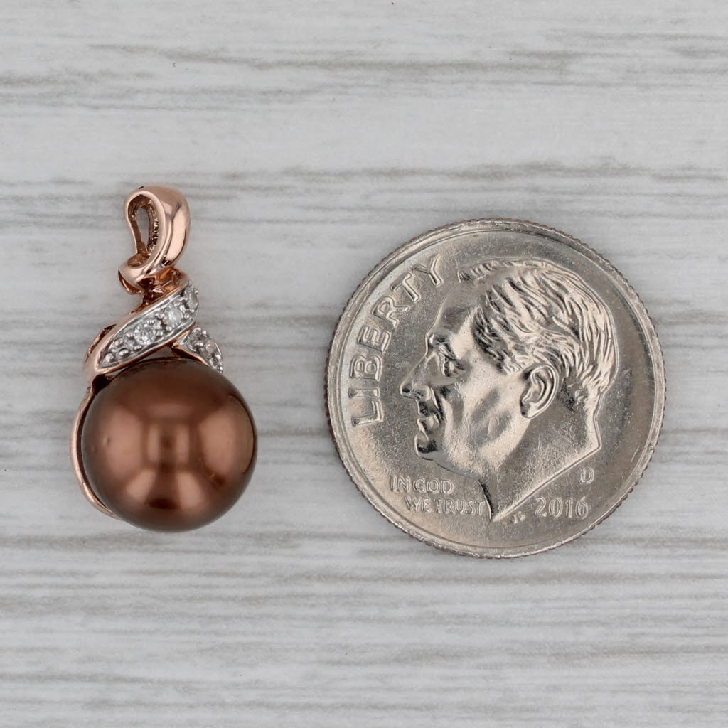 Gray Dyed Bronze Cultured Pearl Pendant 14k Rose Gold Diamond Accents