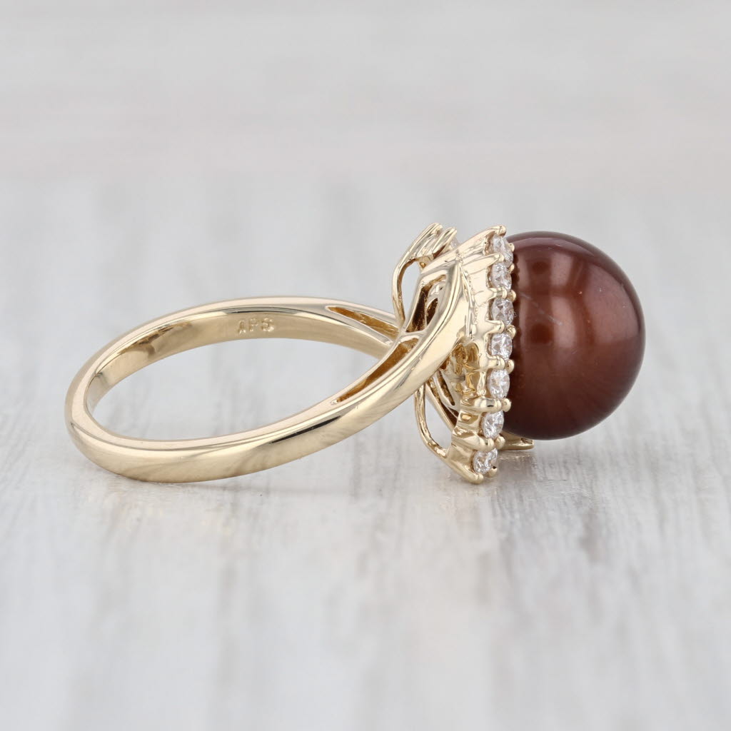 Brown Cultured Pearl 0.26ctw Diamond Framed Ring 14k Yellow Gold Size 7