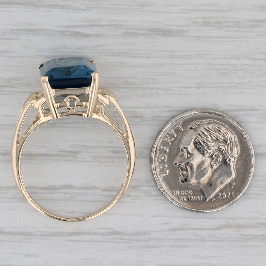 Gray 8.80ct London Blue Topaz Ring 14k Yellow Gold Emerald Cut Solitaire Size 8.25