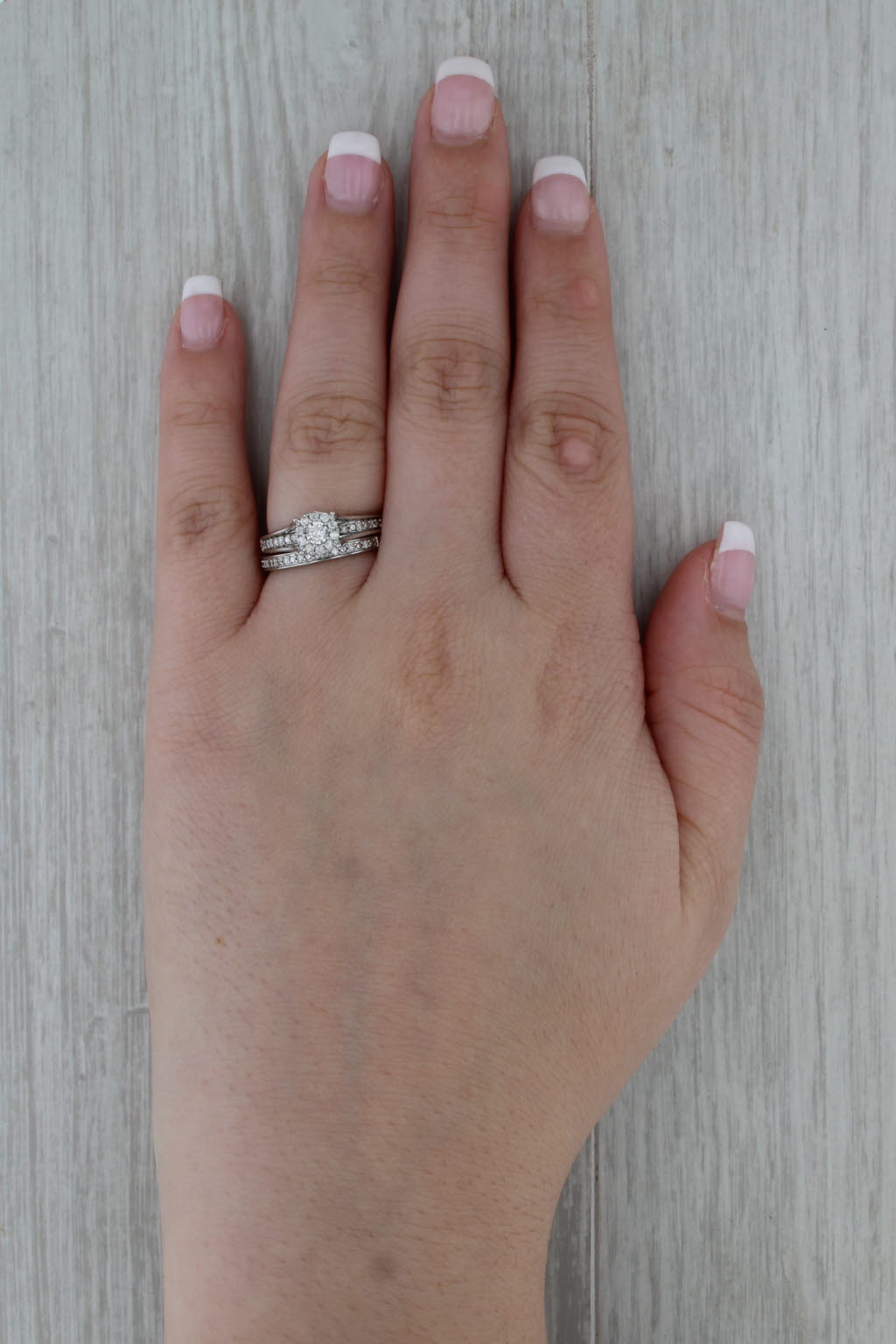 0.35ctw Diamond Halo Engagement Ring Wedding Band Bridal Set Sz 7 10k White Gold