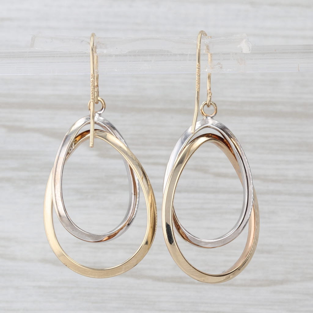 Interlocking Teardrop Dangle Earrings 10k Yellow White Gold Hook Posts