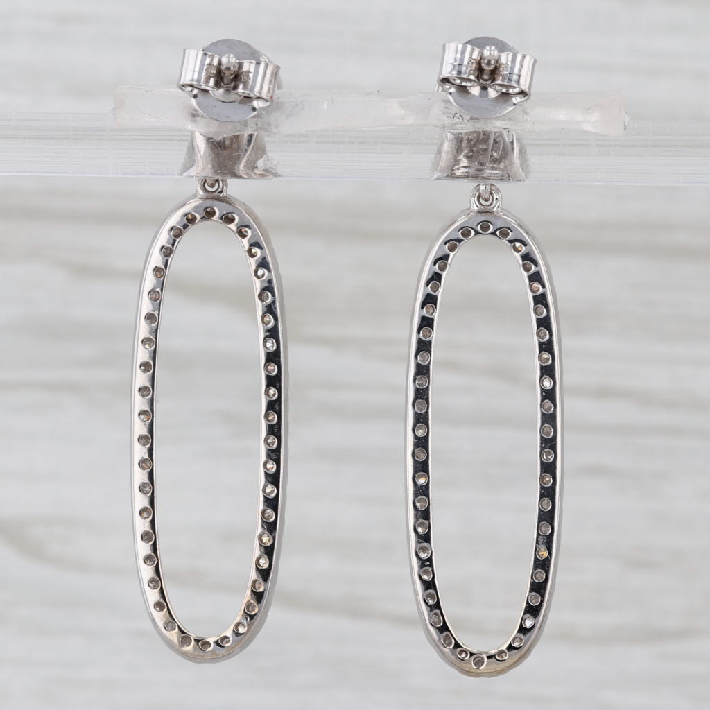 New 0.95ctw Diamond Oval Dangle Earrings 18k White Gold Drops