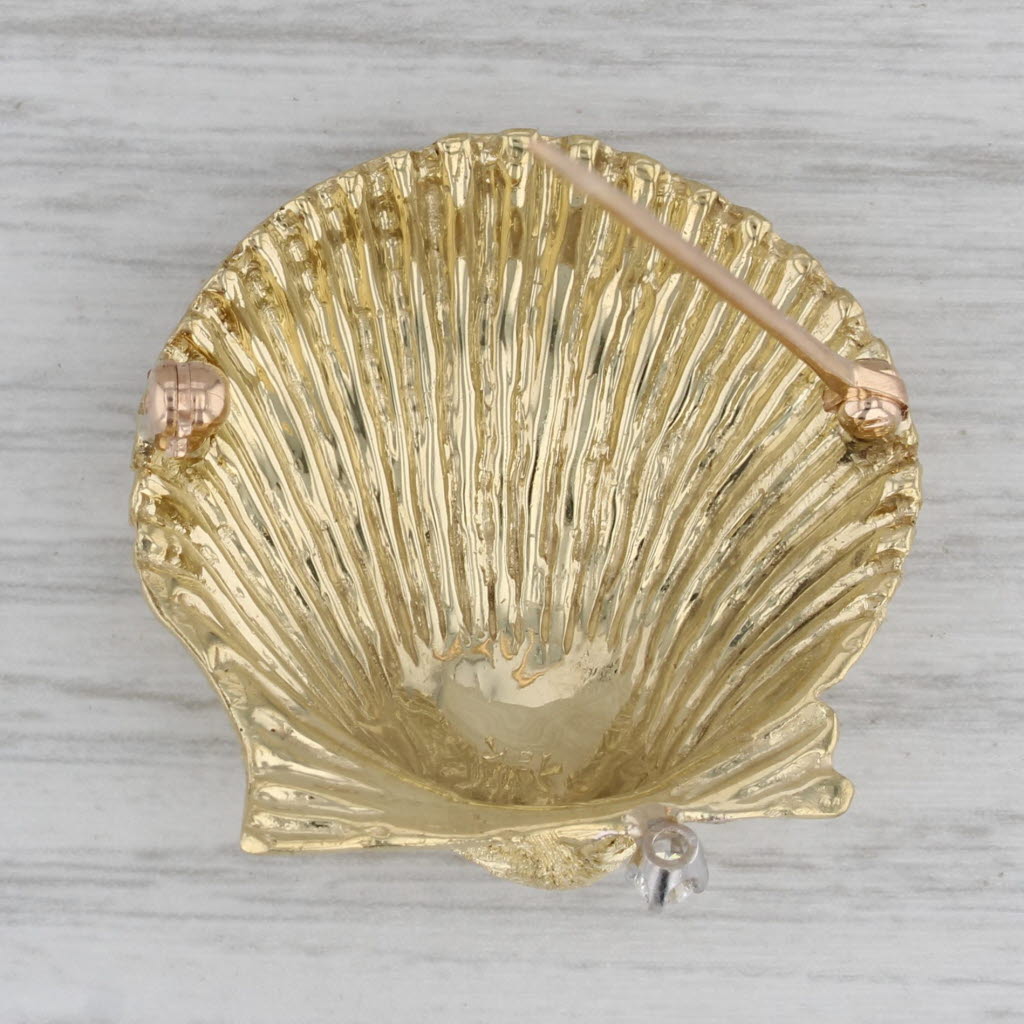 Gray Seashell Brooch 18k Yellow Gold Diamond Accent Nautical Shell Pin