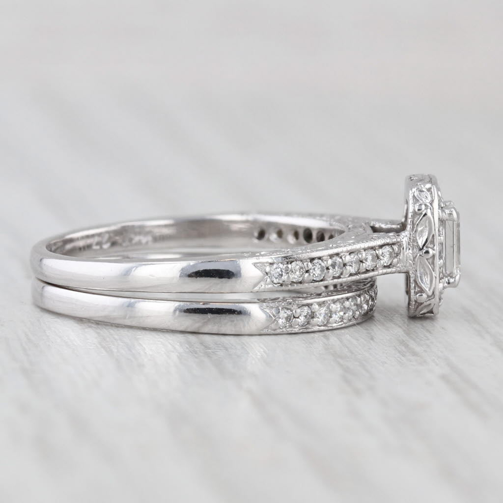 0.70ctw Emerald Cut Diamond Halo Engagement Ring Wedding Band 14k White Gold