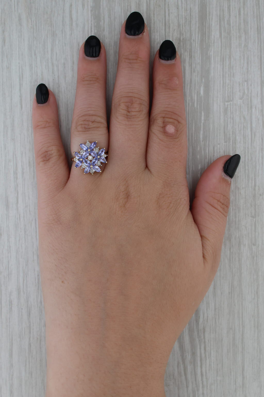 1.83ctw Tanzanite Diamond Cluster Ring 14k Yellow Gold Size 6