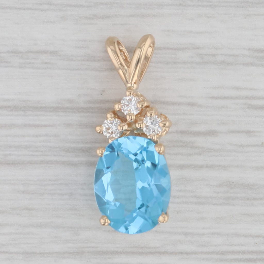 Gray 3.72ct Oval Blue Topaz Diamond Pendant 14k Yellow Gold