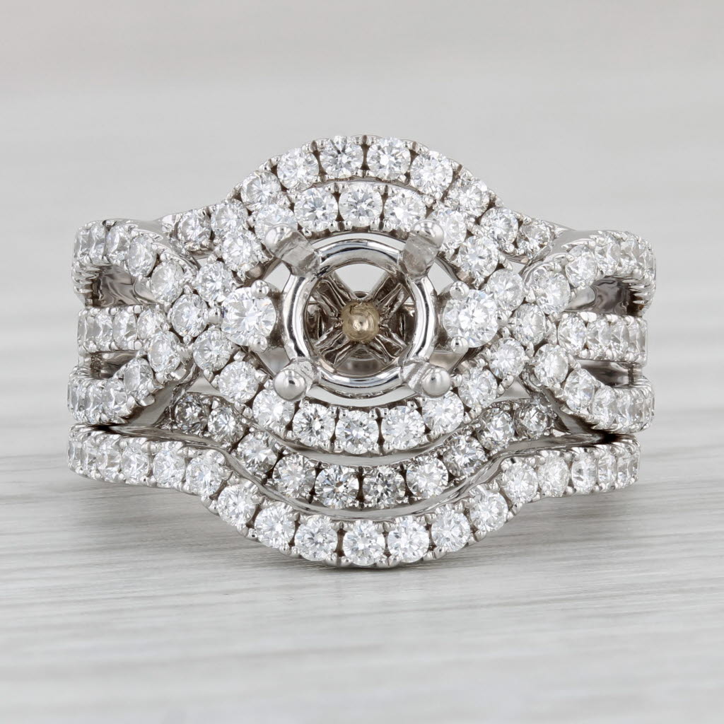 Gray 1.70ctw Semi Mount Engagement Ring Wedding Band Bridal Set 14k Gold Size 6.5