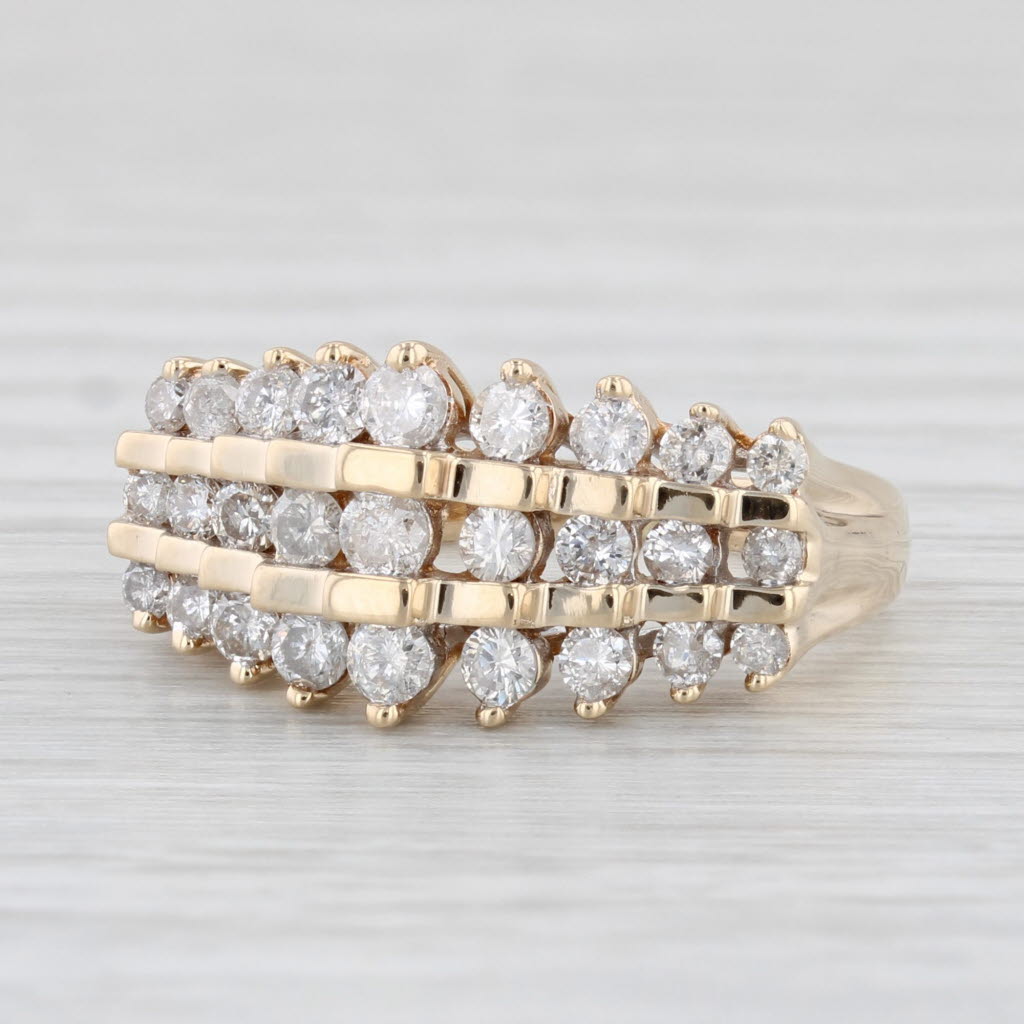 Light Gray 0.90ctw Tiered Diamond Pyramid Ring 10k Yellow Gold Size 6 Cocktail