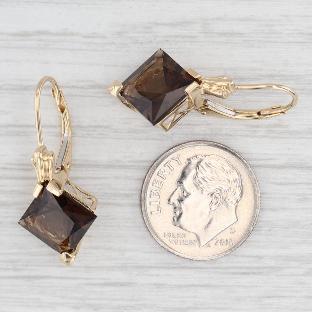 Light Gray 6.40ctw Smoky Quartz Dangle Earrings 14k Yellow Gold Lever Backs
