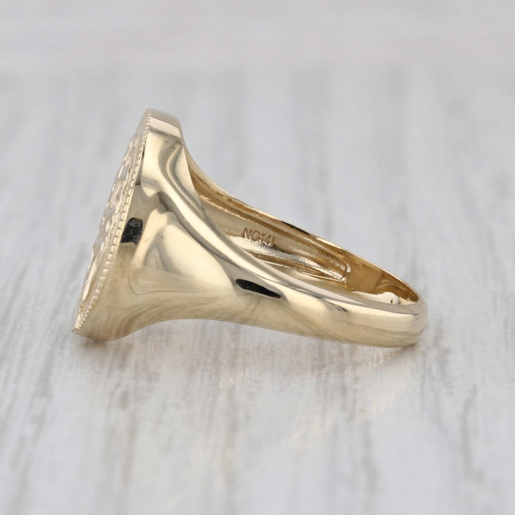 Tree of Life Signet Ring 14k Yellow Gold Size 7.25